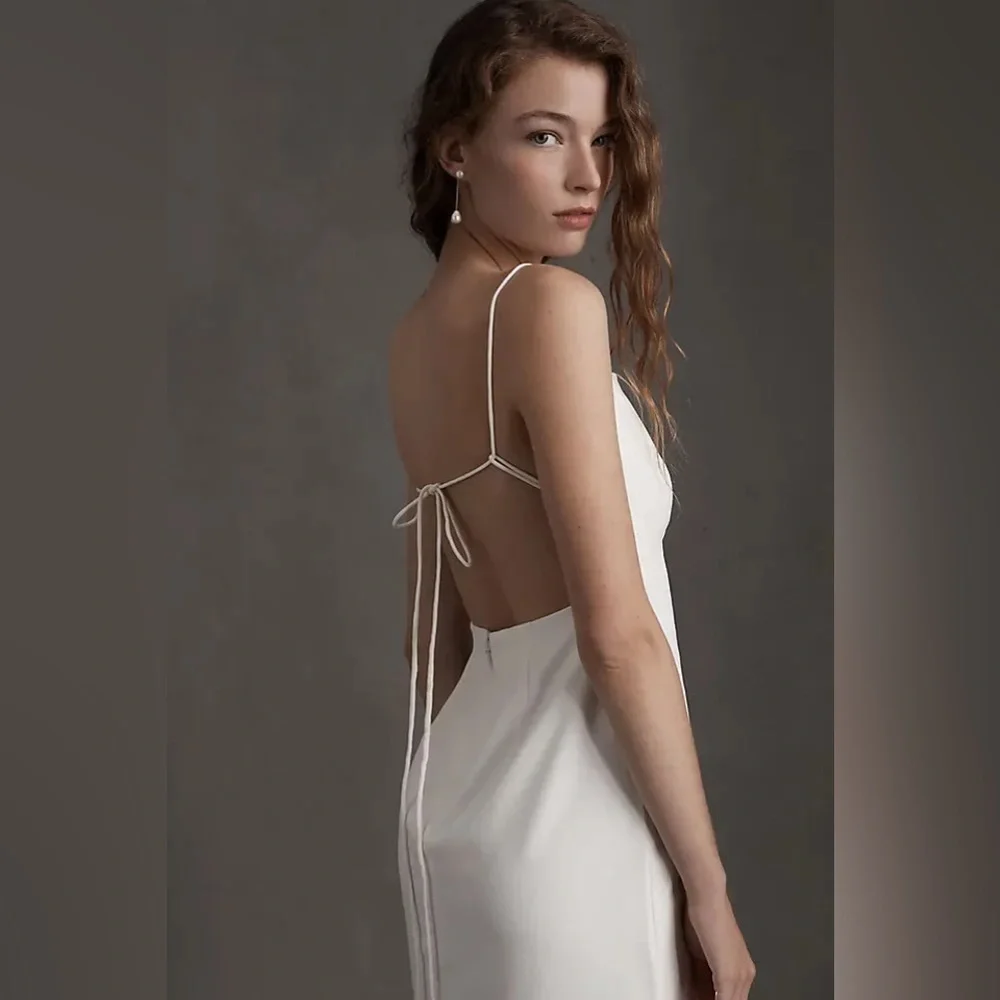 BHLDN Gavin Sheath Dress in Ivory White Strappy Open Back Bridal Size‎ 16 NWT - Picture 2 of 9
